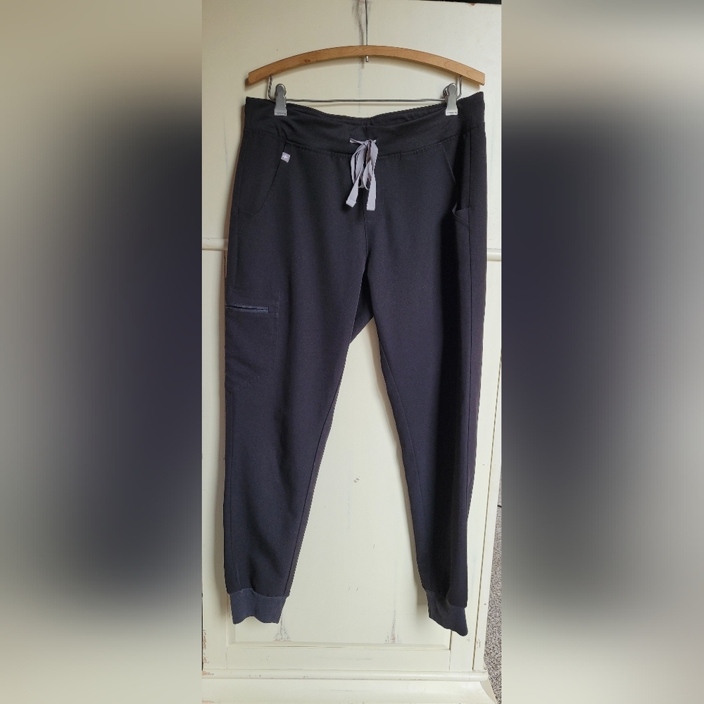 Figs Black Track Pants with Elastic Waistband and Tapered Legs
